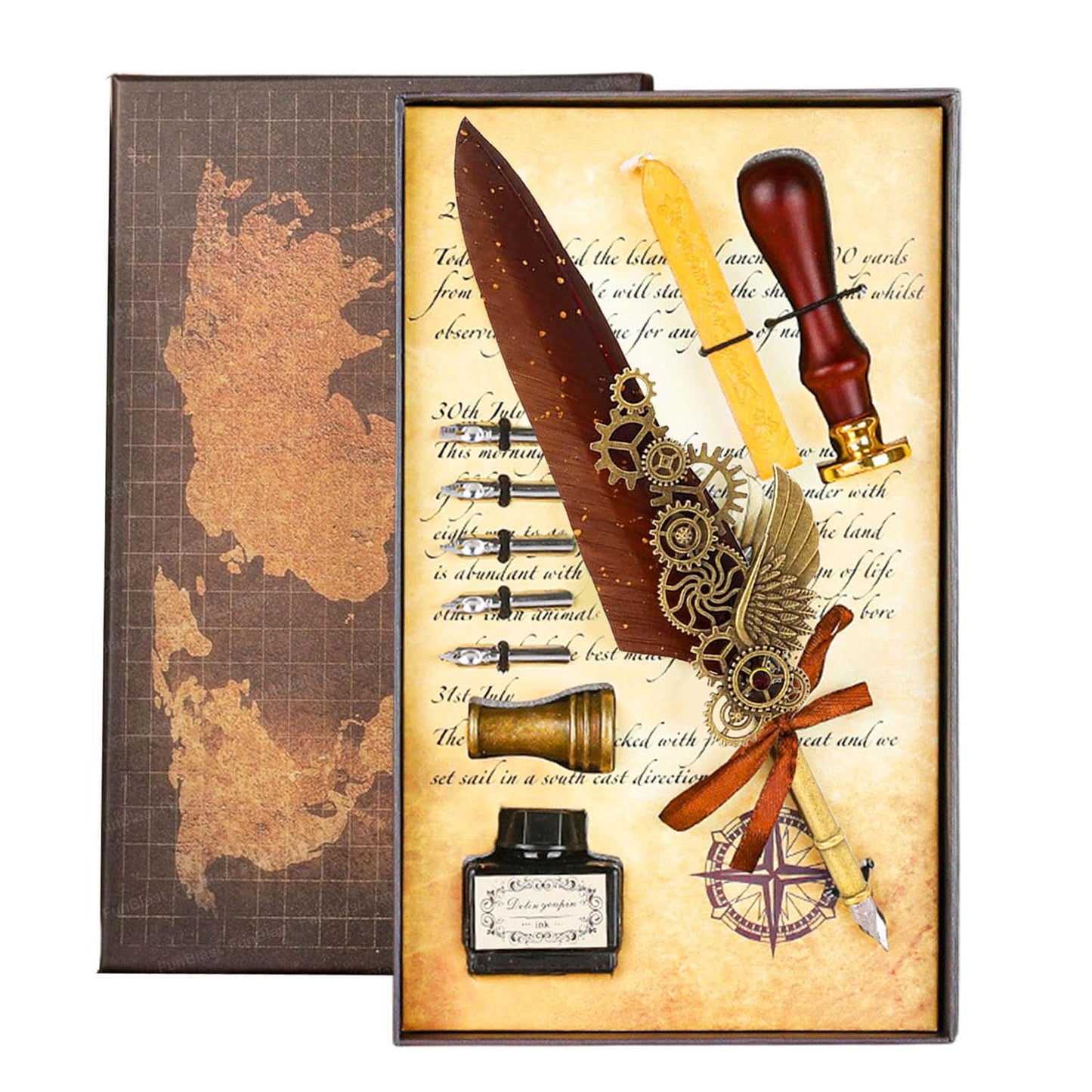 quill pen and ink set - 10 pcs antique calligraphy feather pen set, writing feather pen ink set, vintage calligraphy set for signature & art