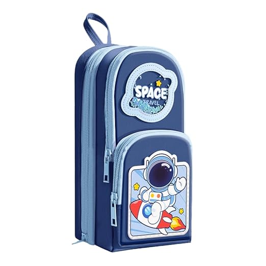Canvas Premium Pencil Case Hang able 6 Layer with 3 Compartment Cute Aesthetic Pencil Case for Girls Large Capacity Pencil Pouch for Kids Cute Stationary Gift for Kids (Space Travel Blue)