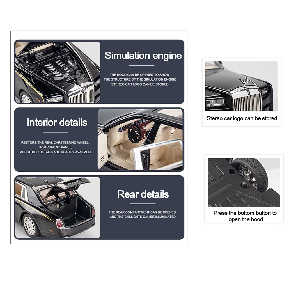 diecast  rolls-royce phantom car mould sound and light pullback door open metal collection decoration alloy car model