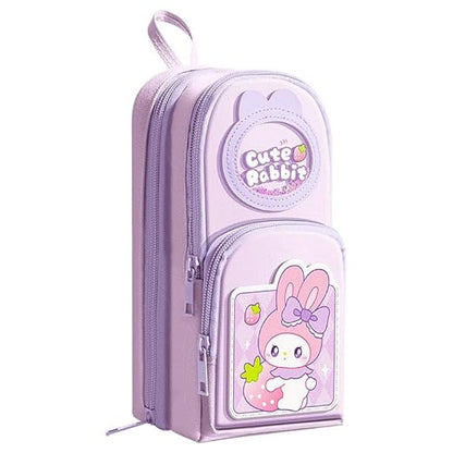 Canvas Premium Pencil Case Hang able 6 Layer with 3 Compartment Cute Aesthetic Pencil Case for Girls Large Capacity Pencil Pouch for Kids Cute Stationary Gift for Kids (Cute Rabbit Pink)