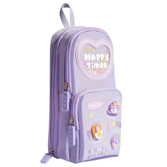 3 Compartment Cute Aesthetic Pencil Case Pencil Pouch Pencil Box for Kids Girls Boys Cute Stationery for Kids Gift for Children Pouch for School Pen Pencil Pouches (Happy TIME Purple)