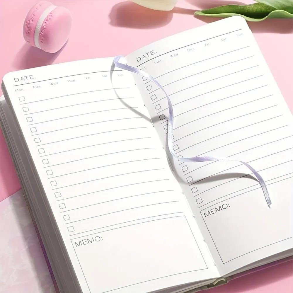 notebook planner – glitter gradient hard cover | pocket to-do notepad & checklist | simplified undated daily planner | 192 pages stylish notebook for office & school (canvallaria flower)