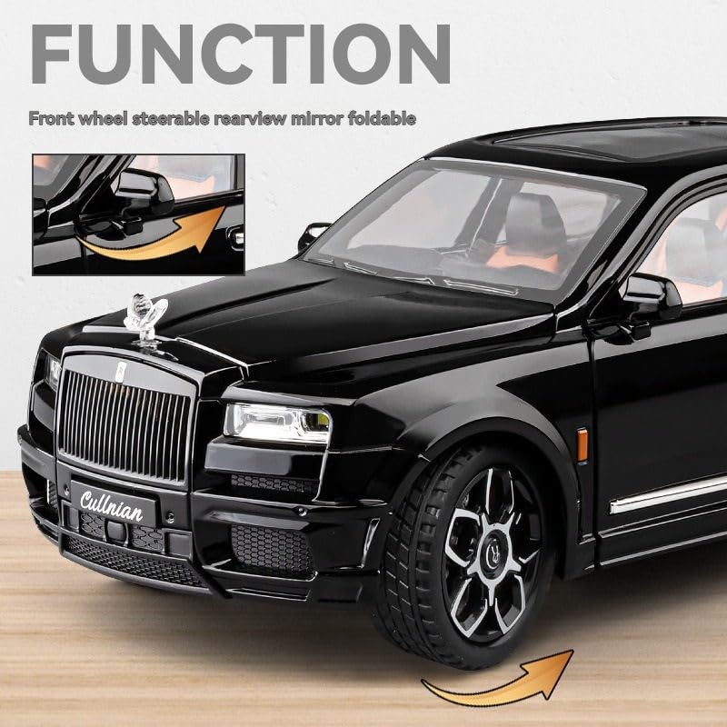 rolls royce cullinan suv alloy diecast model car with openable door sound & light pull back car vehicle toy for kids [pack-1,big size]