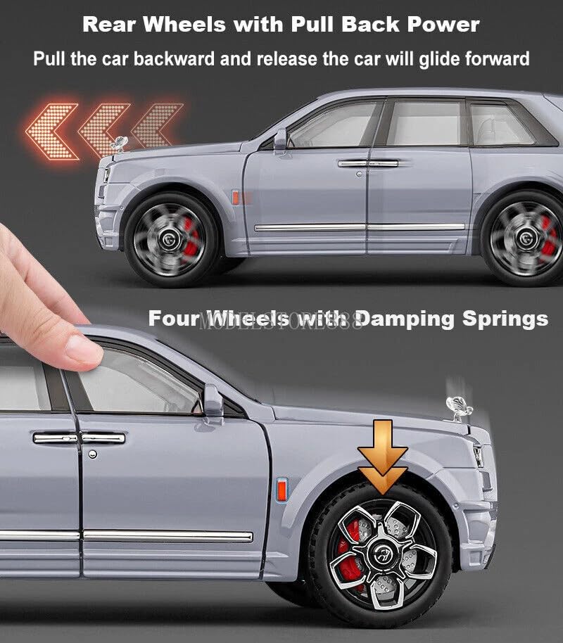 rolls royce cullinan suv alloy diecast model car with openable door sound & light pull back car vehicle toy for kids [pack-1,big size]