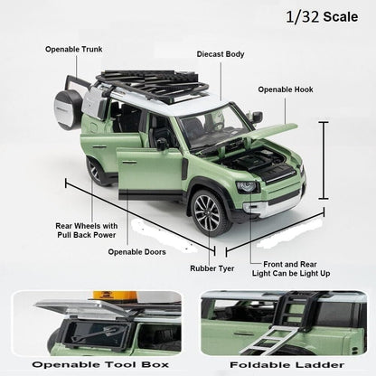 Range Rover Defender  Model Car Exclusive Alloy Metal Pull Back Die-cast Car Metal Pullback Toy car with Openable Doors & Light Music Best Gifts Toys Kids【Colors as Per Stock】