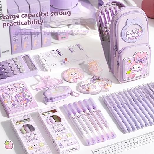 canvas premium pencil case hang able 6 layer with 3 compartment cute aesthetic pencil case for girls large capacity pencil pouch for kids cute stationary gift for kids (cute rabbit pink)