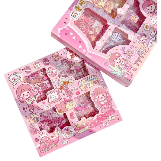 Kawaii Self Adhesive Floor Stickers -100 Sheets Cute Washi for Project, Japanese Style Girls Sticker Set, Scrapbooking, DIY Arts Crafts (Assorted Design) 18 x 18 x 2 cms, PVC.