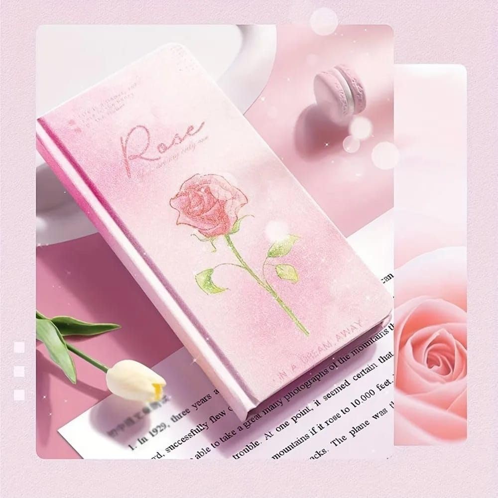 notebook planner – glitter gradient hard cover | pocket to-do notepad & checklist | simplified undated daily planner | 192 pages stylish notebook for office & school (rose)