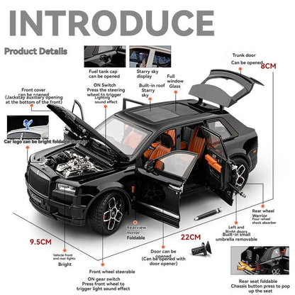 Rolls Royce Cullinan SUV Alloy Diecast Model Car with Openable Door Sound & Light Pull Back Car Vehicle Toy for Kids [Pack-1,Big Size]