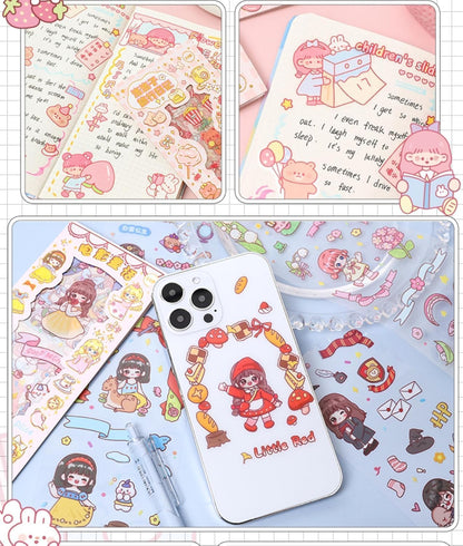 Cute Cartoon Theme Kawaii Stickers-20 Pet Sheets Cute Washi Stickers for Project, Girls Sticker Set for Kids, Self-Adhesive Sticker, Kawaii Sticker Sheet Size - 40 X 8 CM