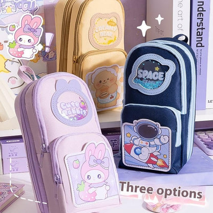 Canvas Premium Pencil Case Hang able 6 Layer with 3 Compartment Cute Aesthetic Pencil Case for Girls Large Capacity Pencil Pouch for Kids Cute Stationary Gift for Kids (Space Travel Blue)