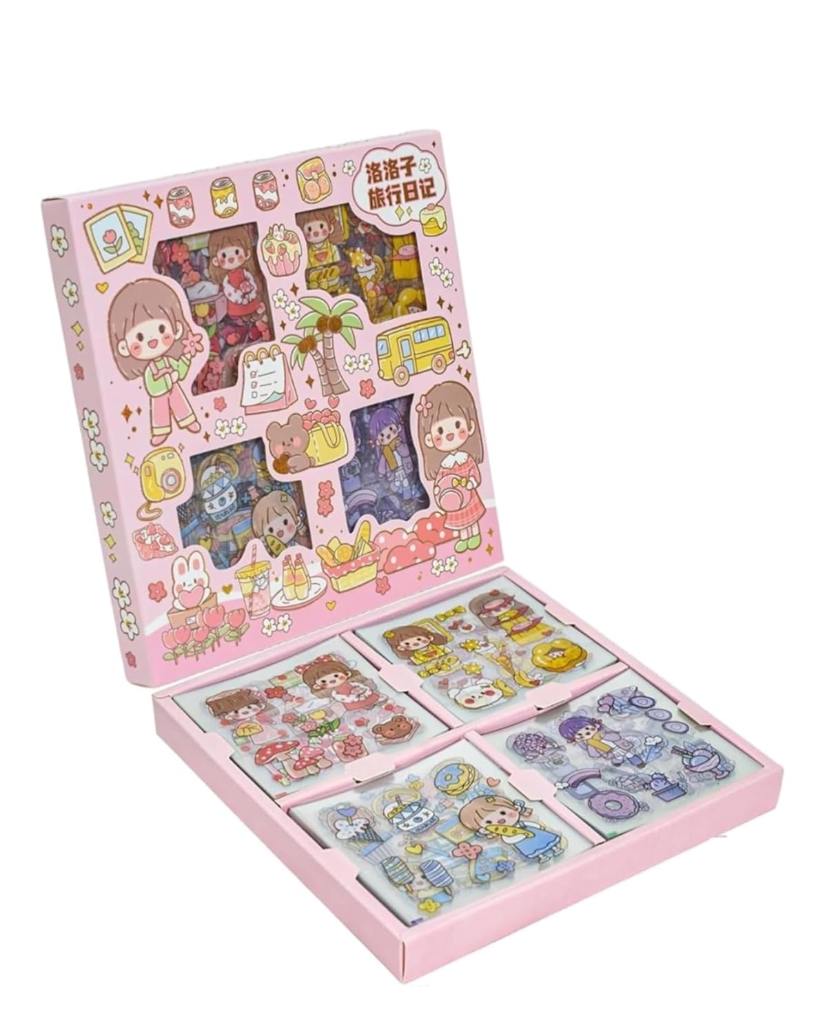 kawaii self adhesive floor stickers -100 sheets cute washi for project, japanese style girls sticker set, scrapbooking, diy arts crafts (assorted design) 18 x 18 x 2 cms, pvc.