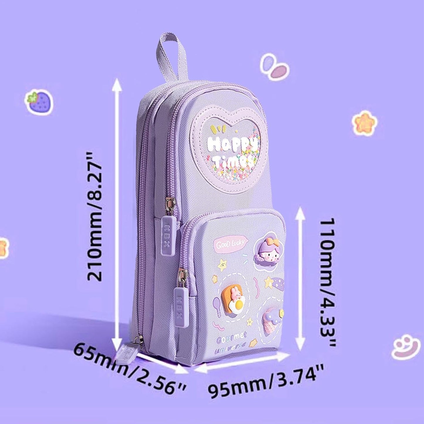 3 compartment cute aesthetic pencil case pencil pouch pencil box for kids girls boys cute stationery for kids gift for children pouch for school pen pencil pouches (happy time purple)