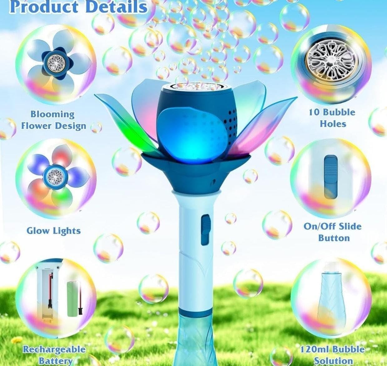 kids outdoor toy battery electric bubble machine with automatic 10000+ bubbles per minute plastic wand