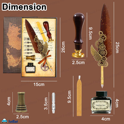 Quill Pen and Ink Set - 10 Pcs Antique Calligraphy Feather Pen Set, Writing Feather Pen Ink Set, Vintage Calligraphy Set for Signature & Art