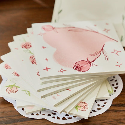 Romantic Sticky Notes Set, Multicolour, Over 200 Rectangular Self-Stick Memo Pads with Delicate Heart, Rose & Butterfly Designs for Journaling, Office, Creative Projects (pack-1)