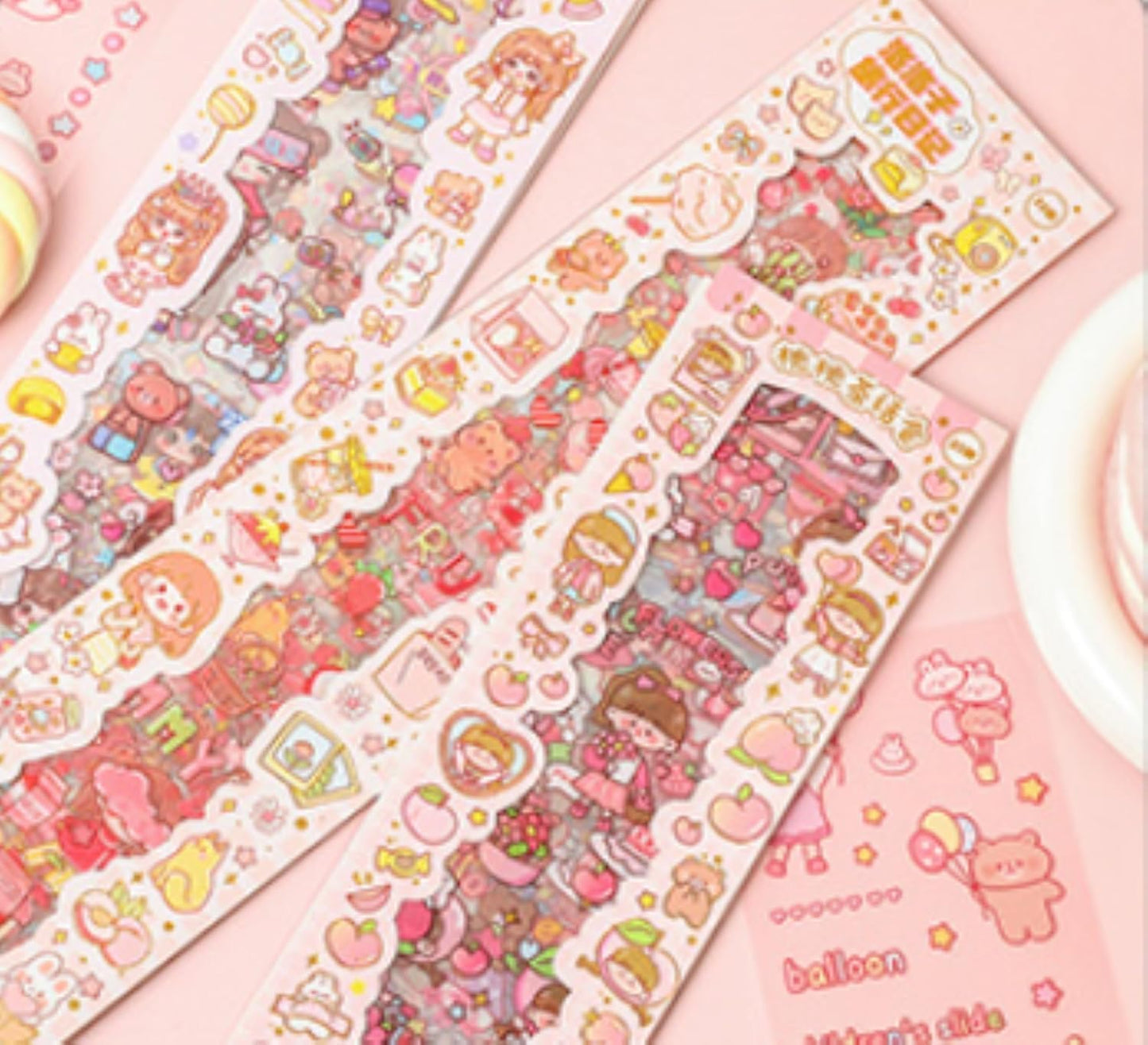 cute cartoon theme kawaii stickers-20 pet sheets cute washi stickers for project, girls sticker set for kids, self-adhesive sticker, kawaii sticker sheet size - 40 x 8 cm