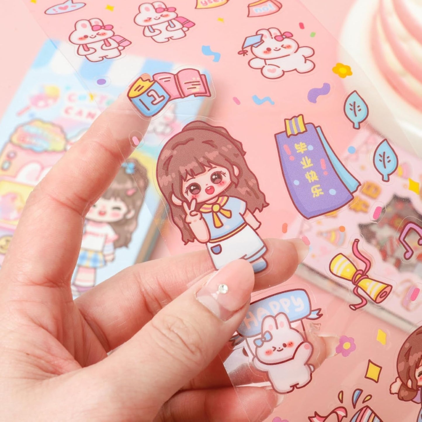 cute cartoon theme kawaii stickers-20 pet sheets cute washi stickers for project, girls sticker set for kids, self-adhesive sticker, kawaii sticker sheet size - 40 x 8 cm