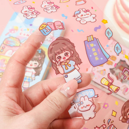 Cute Cartoon Theme Kawaii Stickers-20 Pet Sheets Cute Washi Stickers for Project, Girls Sticker Set for Kids, Self-Adhesive Sticker, Kawaii Sticker Sheet Size - 40 X 8 CM