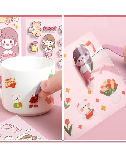 Kawaii Self Adhesive Floor Stickers -100 Sheets Cute Washi for Project, Japanese Style Girls Sticker Set, Scrapbooking, DIY Arts Crafts (Assorted Design) 18 x 18 x 2 cms, PVC.