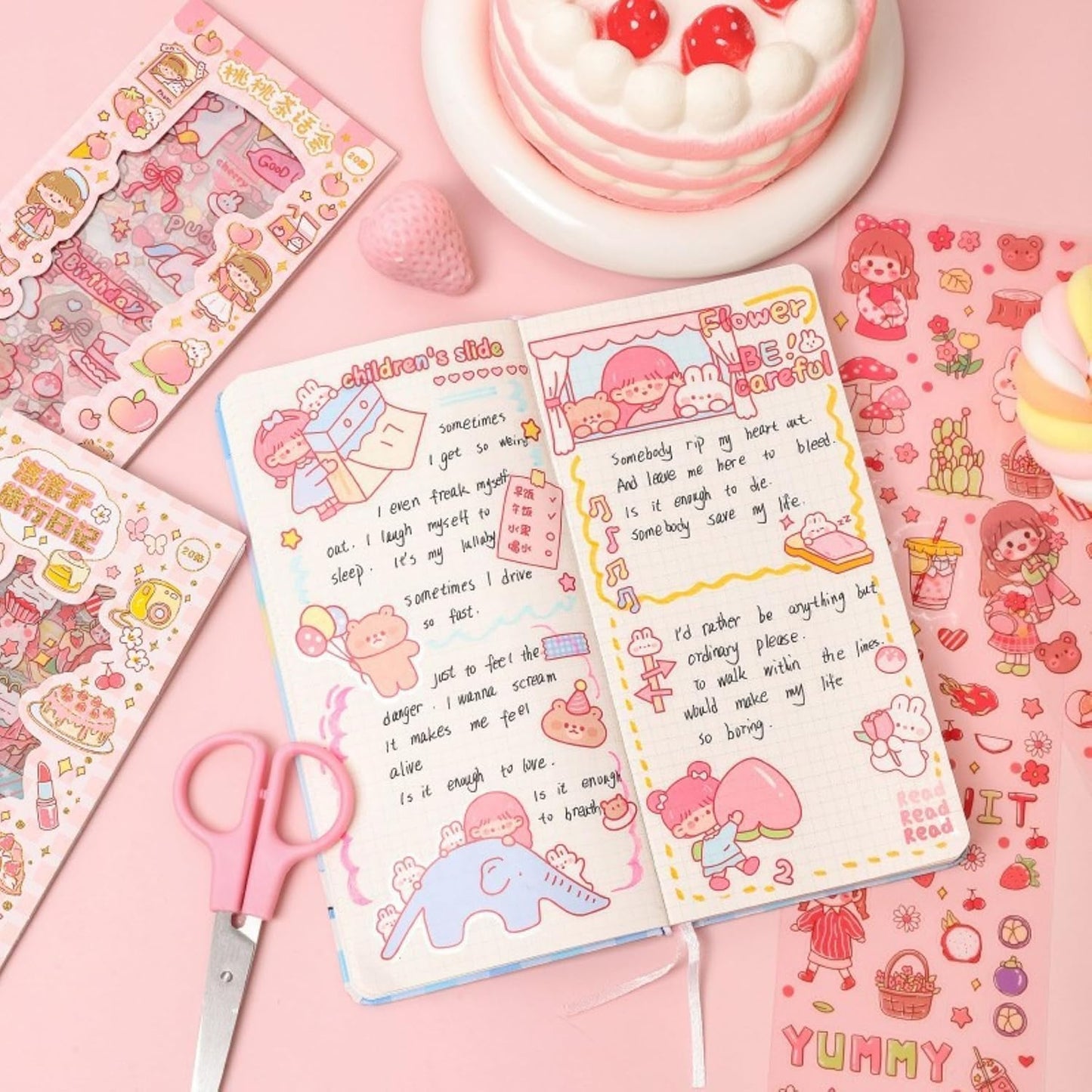 cute cartoon theme kawaii stickers-20 pet sheets cute washi stickers for project, girls sticker set for kids, self-adhesive sticker, kawaii sticker sheet size - 40 x 8 cm
