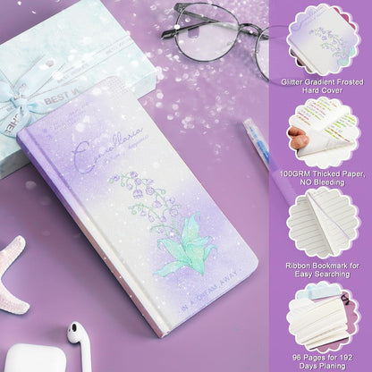 Notebook Planner – Glitter Gradient Hard Cover | Pocket To-Do Notepad & Checklist | Simplified Undated Daily Planner | 192 Pages Stylish Notebook for Office & School (CANVALLARIA FLOWER)