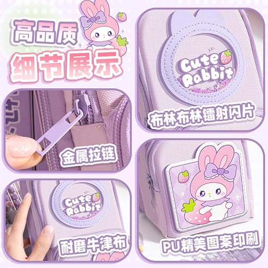 canvas premium pencil case hang able 6 layer with 3 compartment cute aesthetic pencil case for girls large capacity pencil pouch for kids cute stationary gift for kids (cute rabbit pink)