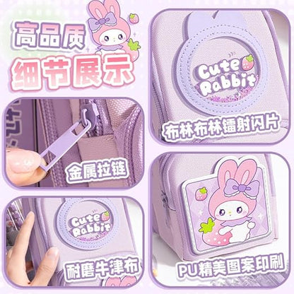 Canvas Premium Pencil Case Hang able 6 Layer with 3 Compartment Cute Aesthetic Pencil Case for Girls Large Capacity Pencil Pouch for Kids Cute Stationary Gift for Kids (Cute Rabbit Pink)