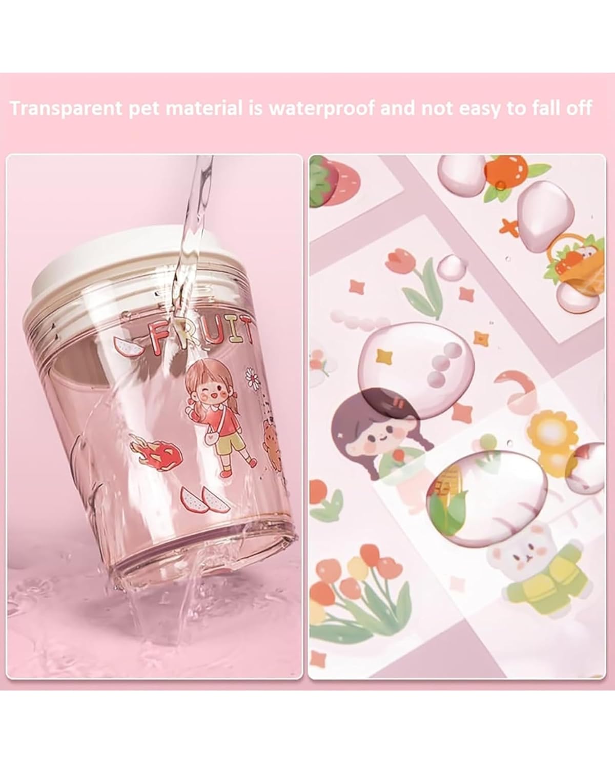 kawaii self adhesive floor stickers -100 sheets cute washi for project, japanese style girls sticker set, scrapbooking, diy arts crafts (assorted design) 18 x 18 x 2 cms, pvc.