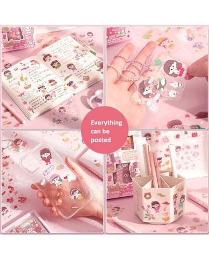 Kawaii Self Adhesive Floor Stickers -100 Sheets Cute Washi for Project, Japanese Style Girls Sticker Set, Scrapbooking, DIY Arts Crafts (Assorted Design) 18 x 18 x 2 cms, PVC.