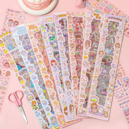 Cute Cartoon Theme Kawaii Stickers-20 Pet Sheets Cute Washi Stickers for Project, Girls Sticker Set for Kids, Self-Adhesive Sticker, Kawaii Sticker Sheet Size - 40 X 8 CM