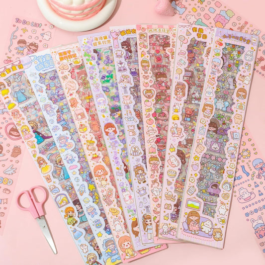 Cute Cartoon Theme Kawaii Stickers-20 Pet Sheets Cute Washi Stickers for Project, Girls Sticker Set for Kids, Self-Adhesive Sticker, Kawaii Sticker Sheet Size - 40 X 8 CM