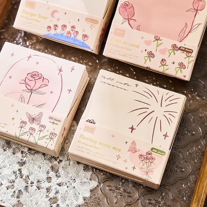 Romantic Sticky Notes Set, Multicolour, Over 200 Rectangular Self-Stick Memo Pads with Delicate Heart, Rose & Butterfly Designs for Journaling, Office, Creative Projects (pack-1)