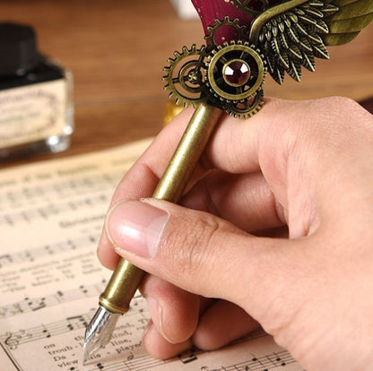 Quill Pen and Ink Set - 10 Pcs Antique Calligraphy Feather Pen Set, Writing Feather Pen Ink Set, Vintage Calligraphy Set for Signature & Art