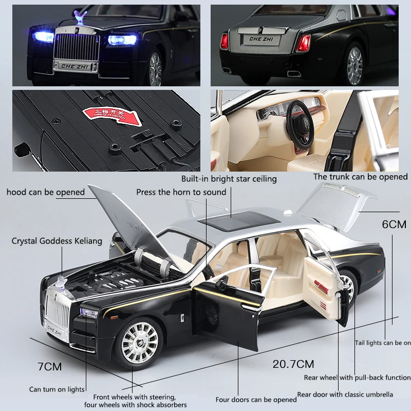 diecast 1:18 rolls-royce phantom car mould sound and light pullback door open metal collection decoration alloy car model