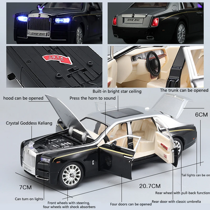 Diecast 1:18 Rolls-Royce Phantom Car Mould Sound and Light Pullback Door Open Metal Collection Decoration Alloy Car Model