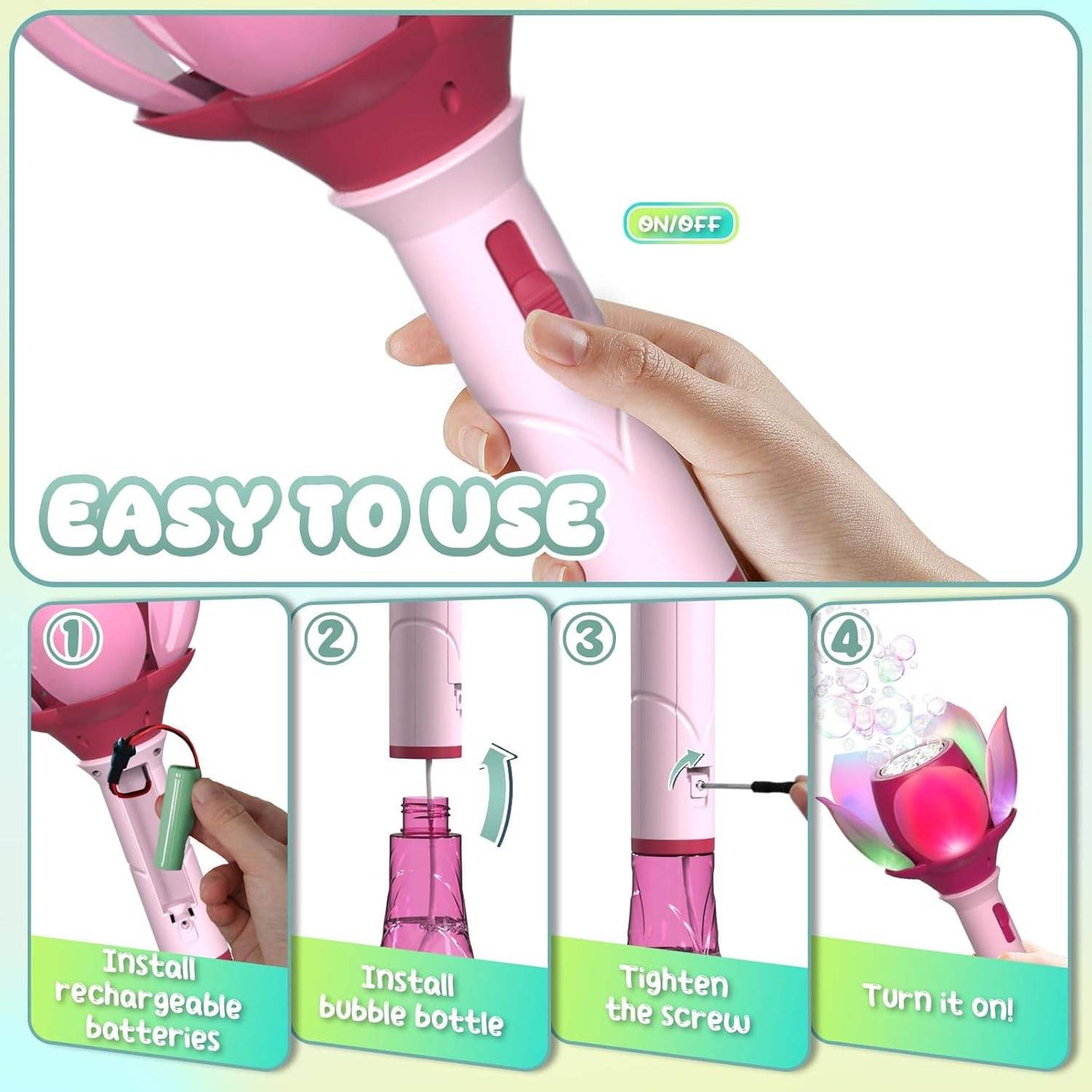 kids outdoor toy battery electric bubble machine with automatic 10000+ bubbles per minute plastic wand