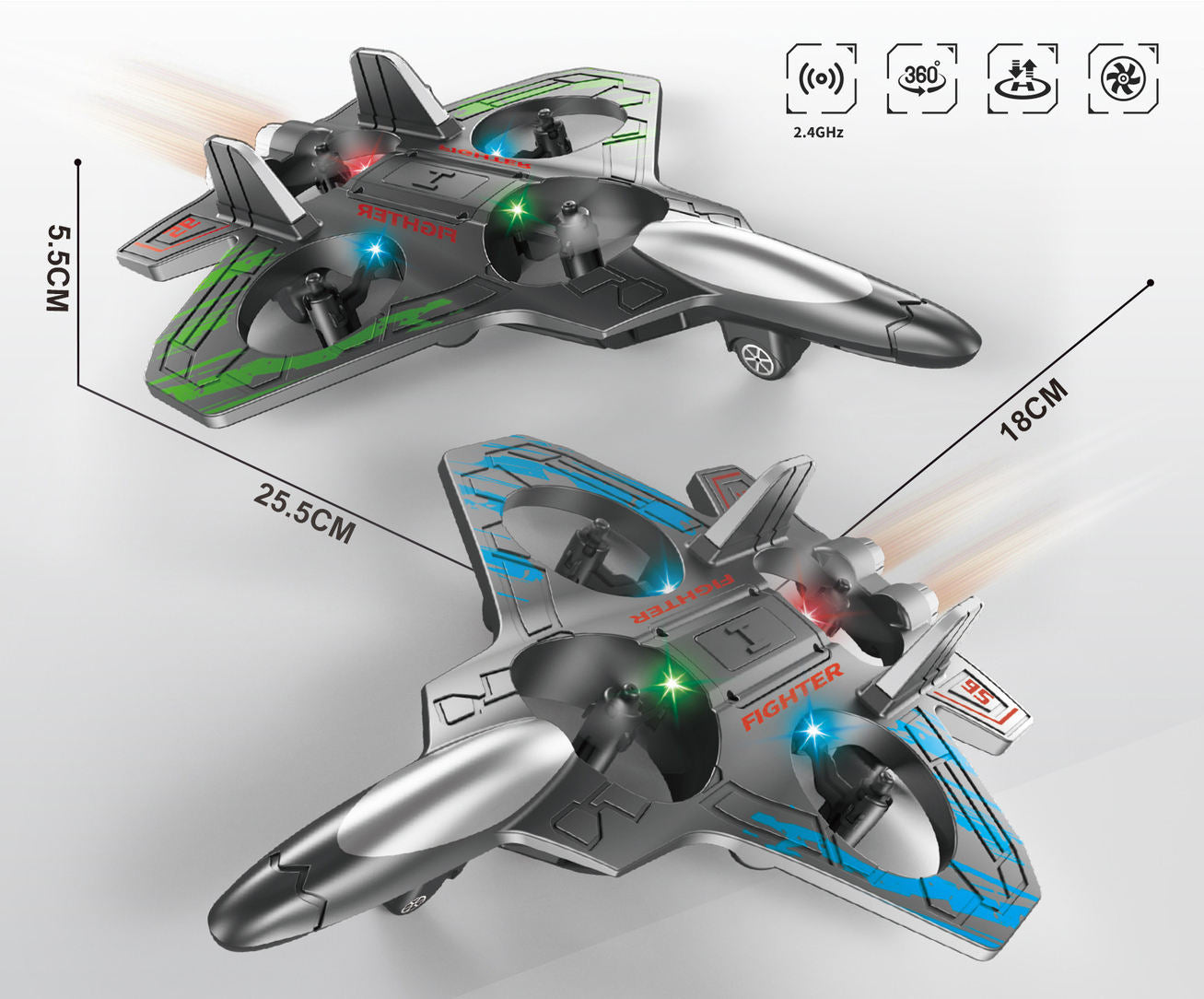 remote control fighter jet rc airplane for kids & adults with led lights | 360° flip, stunt roll flying plane toy for boys