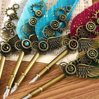 Quill Pen and Ink Set - 10 Pcs Antique Calligraphy Feather Pen Set, Writing Feather Pen Ink Set, Vintage Calligraphy Set for Signature & Art