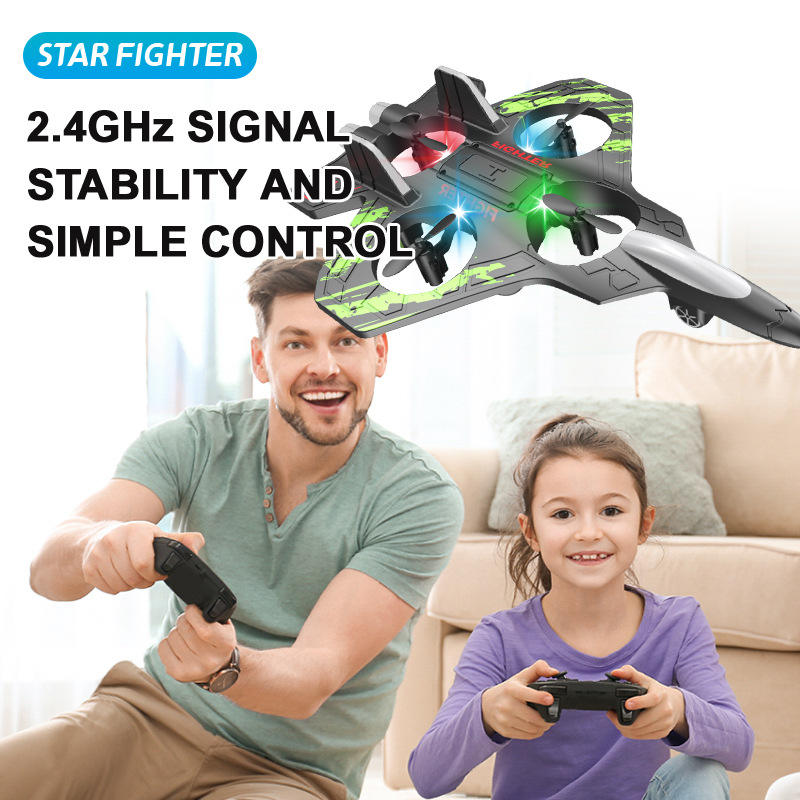 remote control fighter jet rc airplane for kids & adults with led lights | 360° flip, stunt roll flying plane toy for boys
